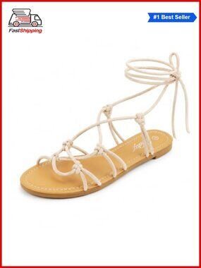 Womens Lace Up Gladiator Flat Sandals Strappy Dressy Summer Tie Up
